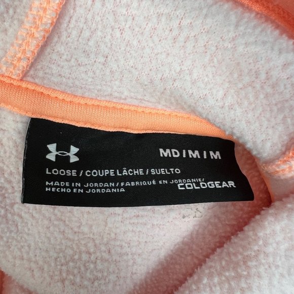 Under Armour Hoodie Pullover sz M Loose Funnel Neck Scuba Hood Logo Coral - Picture 6 of 6
